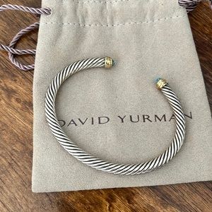 David Yurman Cable Classic Cuff Bracelet w/ Blue Topaz & 14K Gold - 5mm